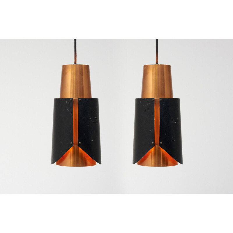 Pair of vintage copper pendants lamps by Bent Karlby - 1960s
