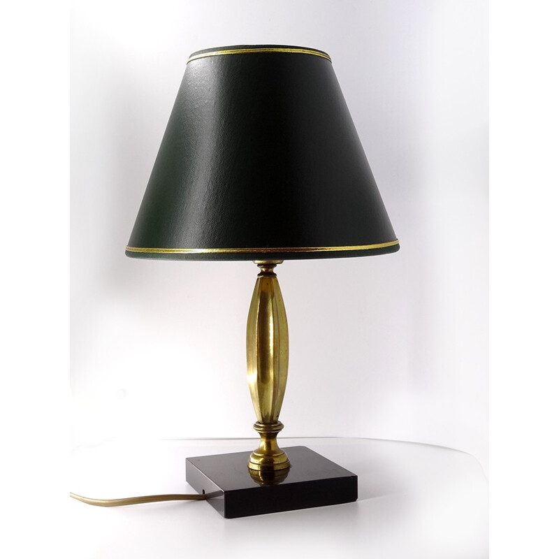 Vintage granite and brass table lamp - 1940s