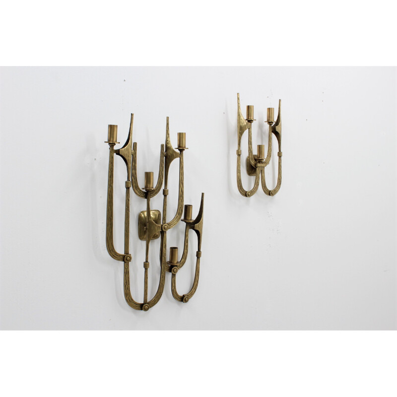Set of 2 sculptural wall lamps in bronze by Luciano Frigerio - 1970s
