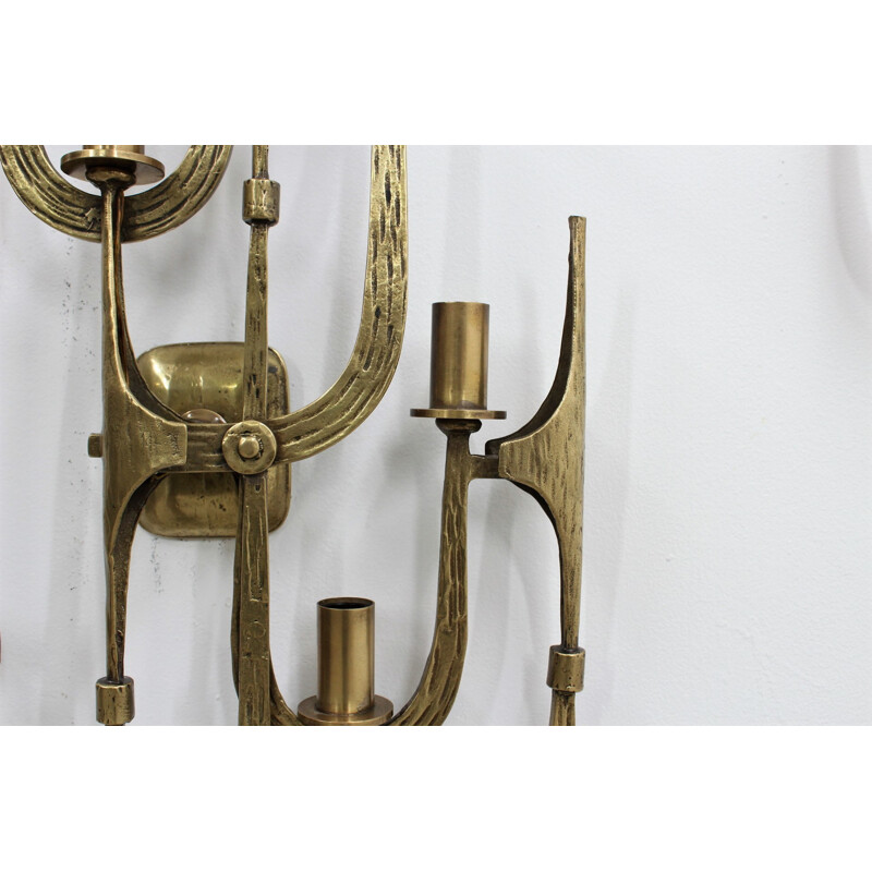 Set of 2 sculptural wall lamps in bronze by Luciano Frigerio - 1970s