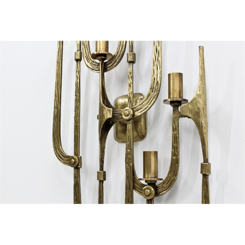 Set of 2 sculptural wall lamps in bronze by Luciano Frigerio - 1970s