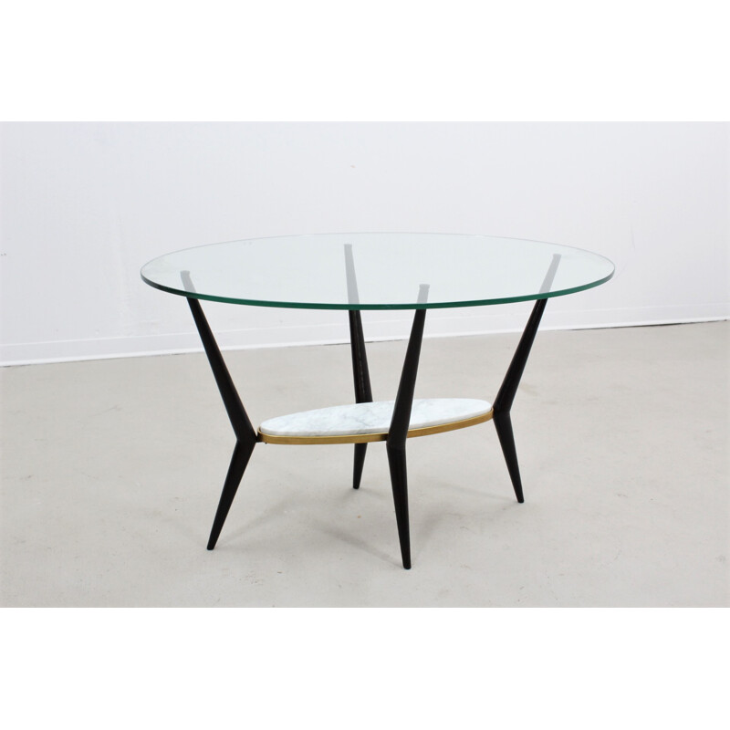 Italian minimalist coffee table in marble and glass - 1950s
