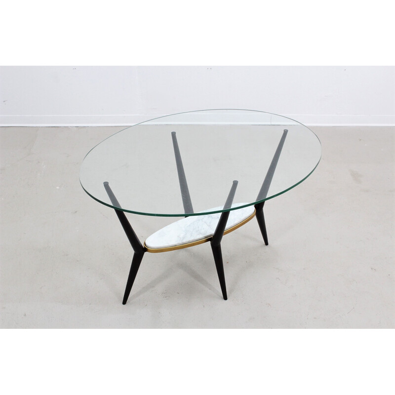 Italian minimalist coffee table in marble and glass - 1950s
