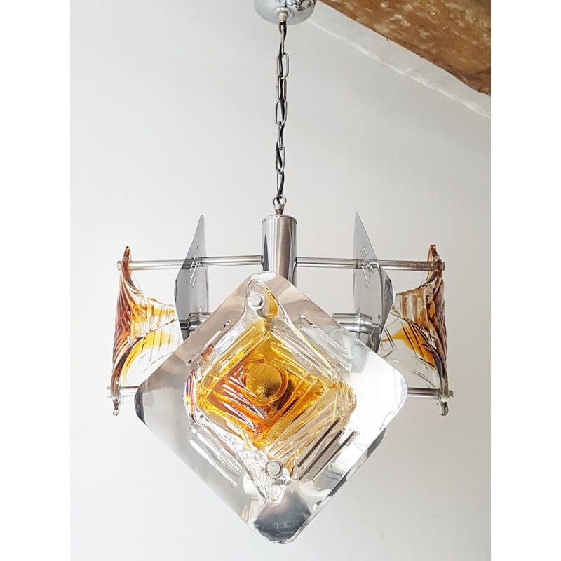 Vintage chandelier in glass by Mazzega - 1970s