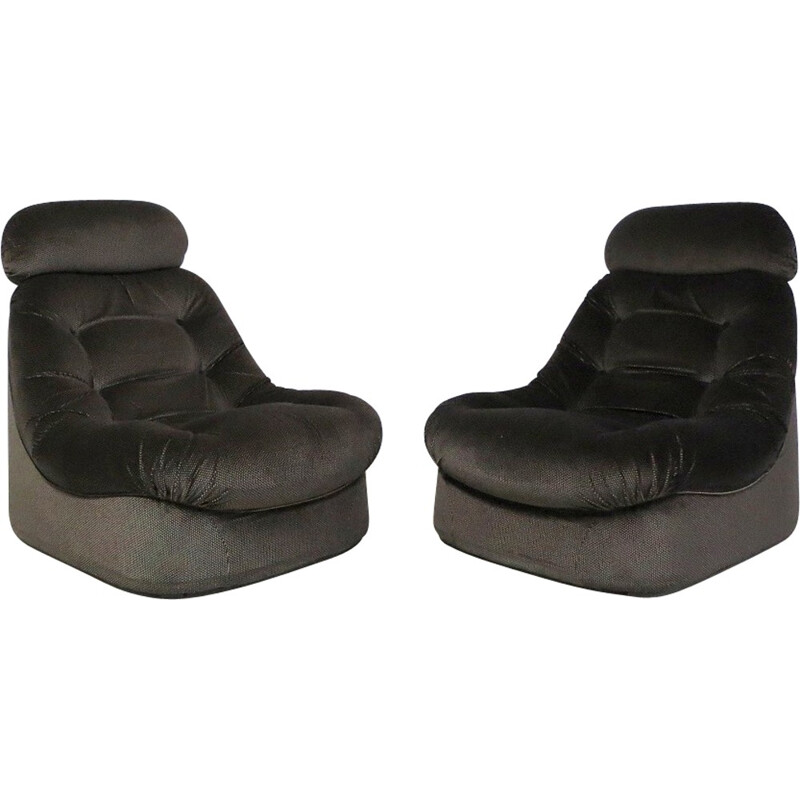 Set of 2 vintage Space Age lounge chairs in velvet - 1970s