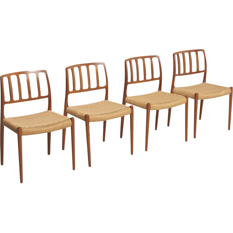 Vintage set of 4 teak dining chairs model 83 by Niels Moller for J.L Mollers - 1960s