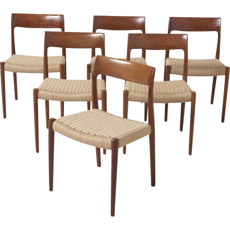 Set of 6 Model 77 vintage chairs by Niels Moller - 1950s