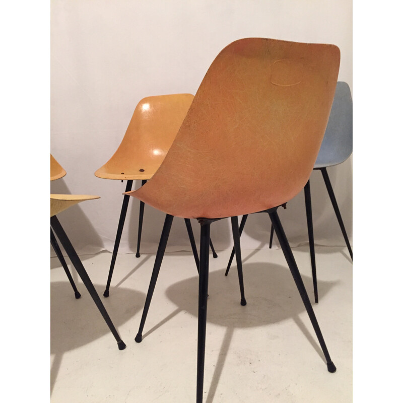 Ensemble de 5 chaises en fibre de verre - 1950