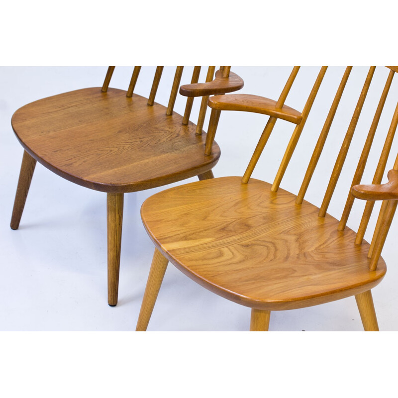 Vintage Pair of "Sibbo" Armchairs in Solid Oak by Yngve Ekström for Stolab - 1960s