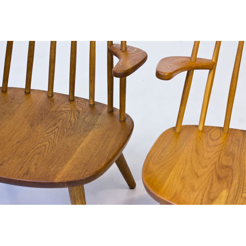 Vintage Pair of "Sibbo" Armchairs in Solid Oak by Yngve Ekström for Stolab - 1960s