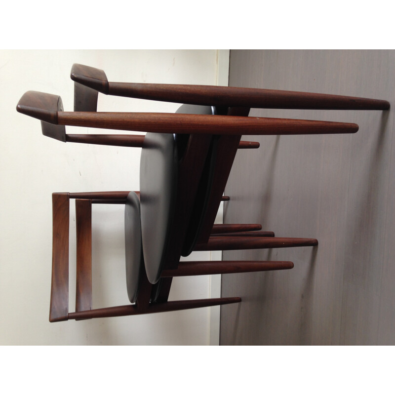 Suite de 4 chaises à repas tripodes vintage par Hans Olson pour Frem Rojle - 1960