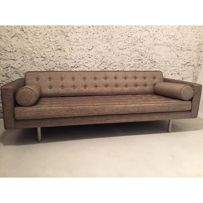 Sofa in beige fabric and metal - 1980s