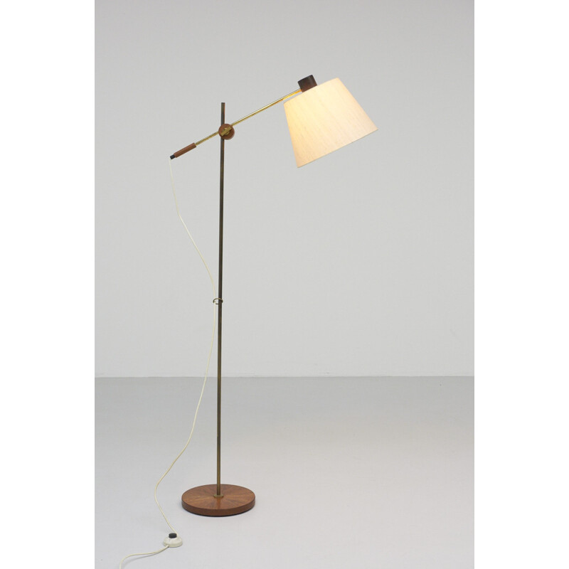Vintage Teak and Brass Floor Lamp - 1950s