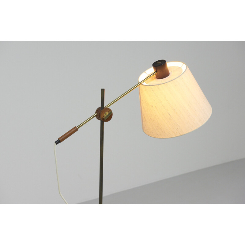 Vintage Teak and Brass Floor Lamp - 1950s