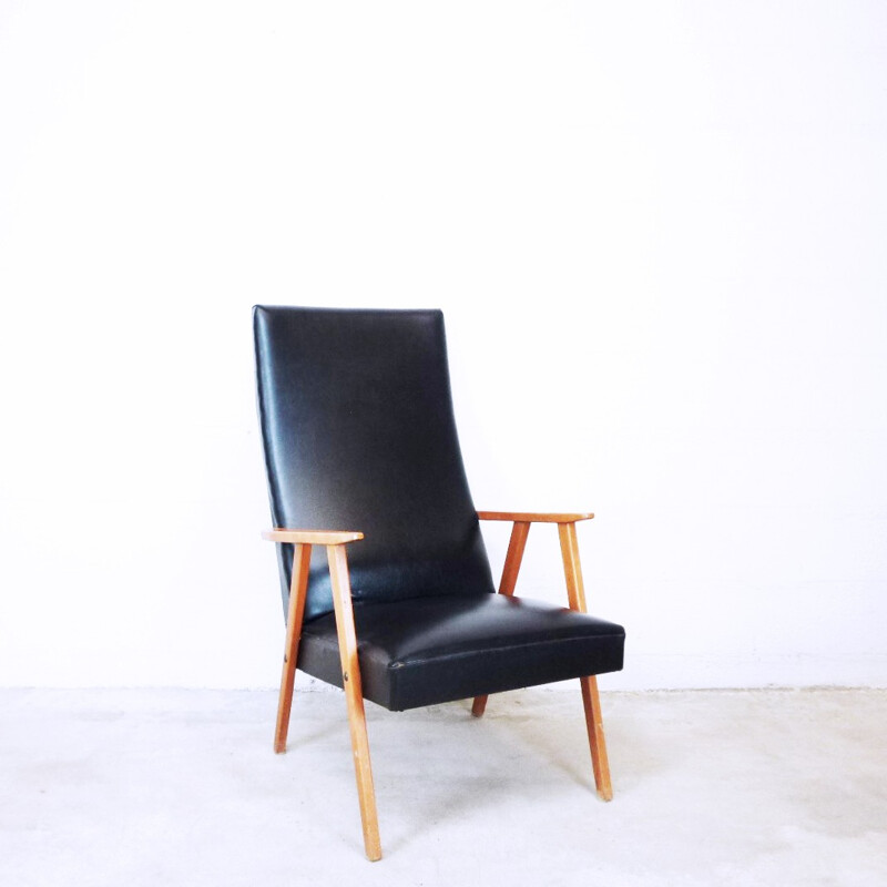 Compass Armchair in black leatherette - 1960s