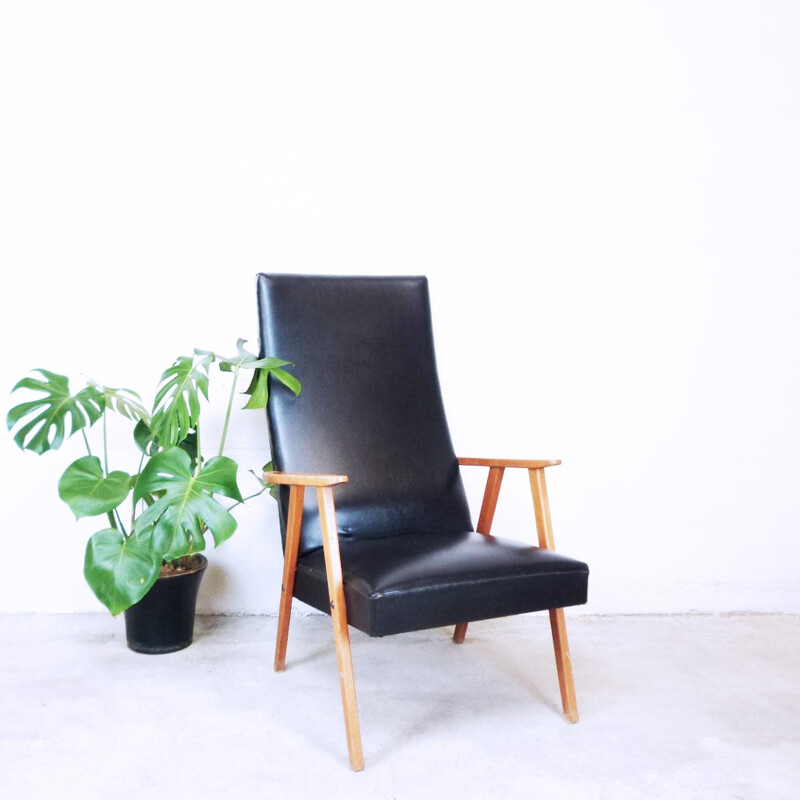 Compass Armchair in black leatherette - 1960s