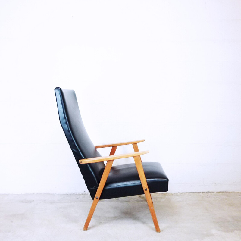 Compass Armchair in black leatherette - 1960s