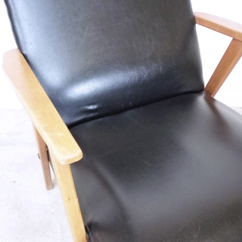 Compass Armchair in black leatherette - 1960s