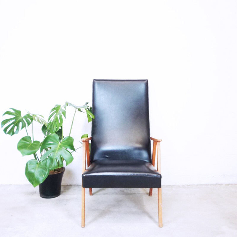 Compass Armchair in black leatherette - 1960s