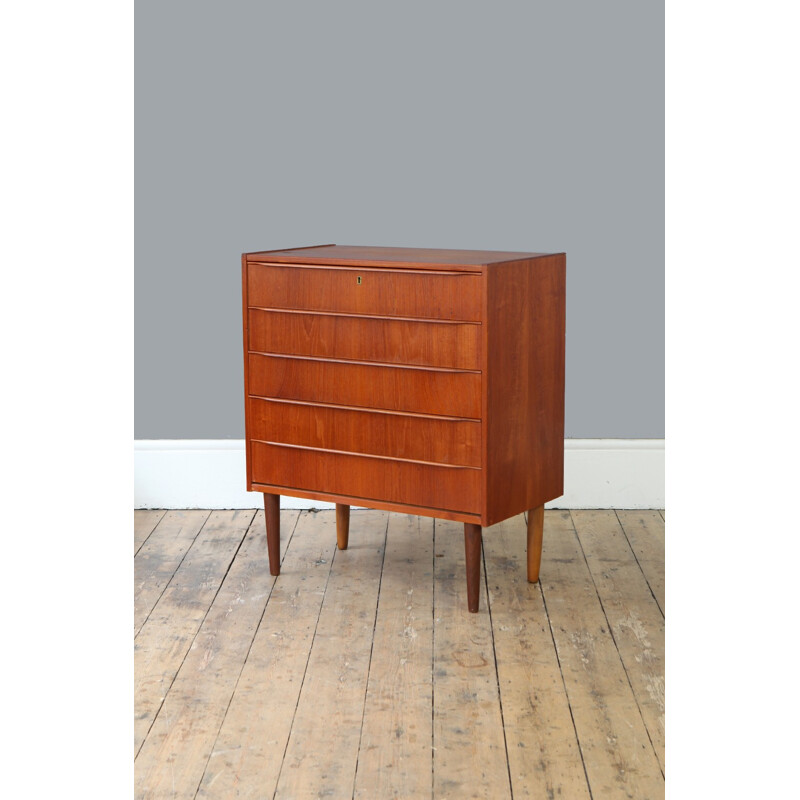 Vintage Danish Teak Chest of Drawers with 5 drawers - 1950s