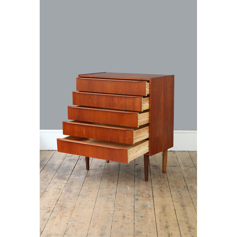 Vintage Danish Teak Chest of Drawers with 5 drawers - 1950s