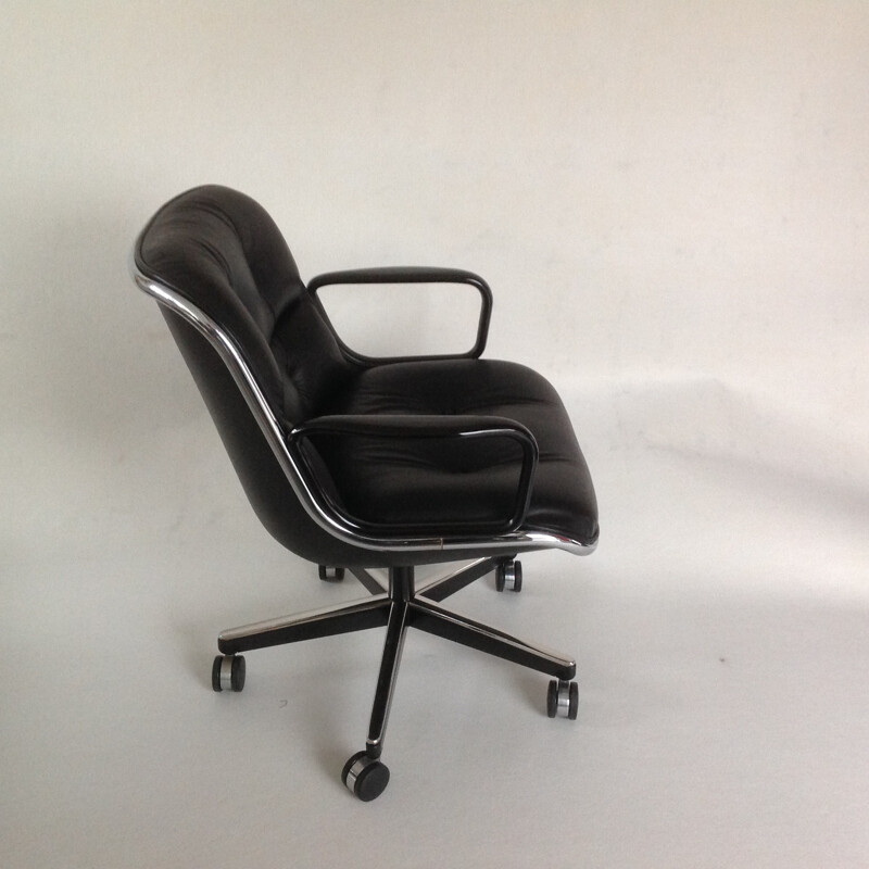 Vintage Desk armchair in black leather by Pollock for Knoll - 1980s