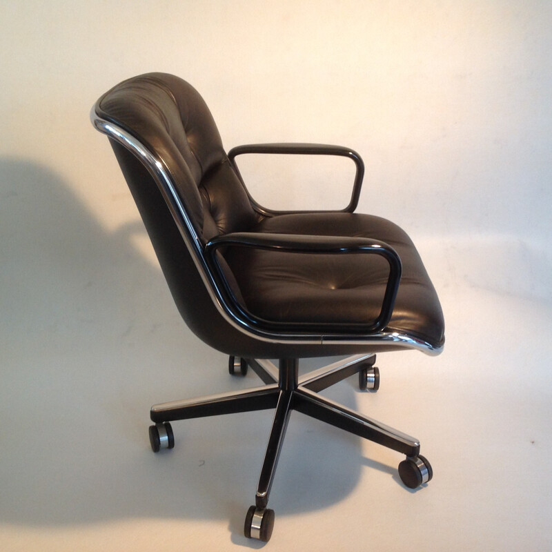 Vintage Desk armchair in black leather by Pollock for Knoll - 1980s