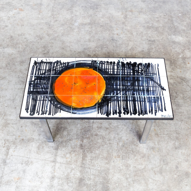 Vintage handpainted coffee table by Juliette Belarti - 1960s