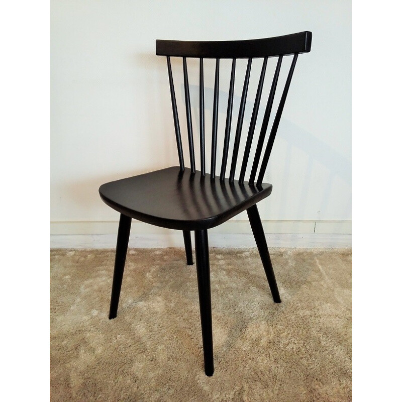 Set of 4 vintage black fans chairs with bars - 1960s