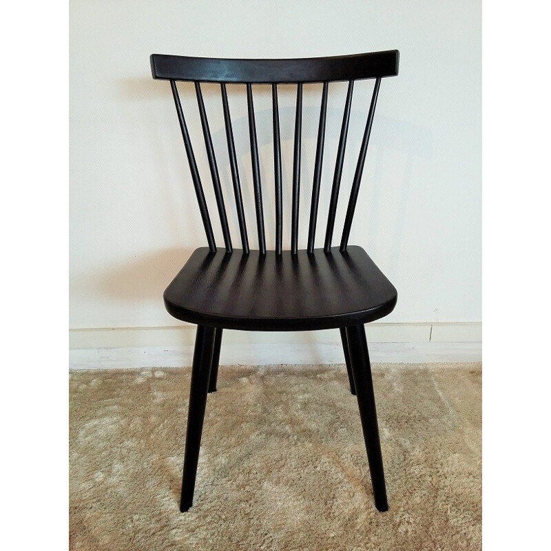 Set of 4 vintage black fans chairs with bars - 1960s