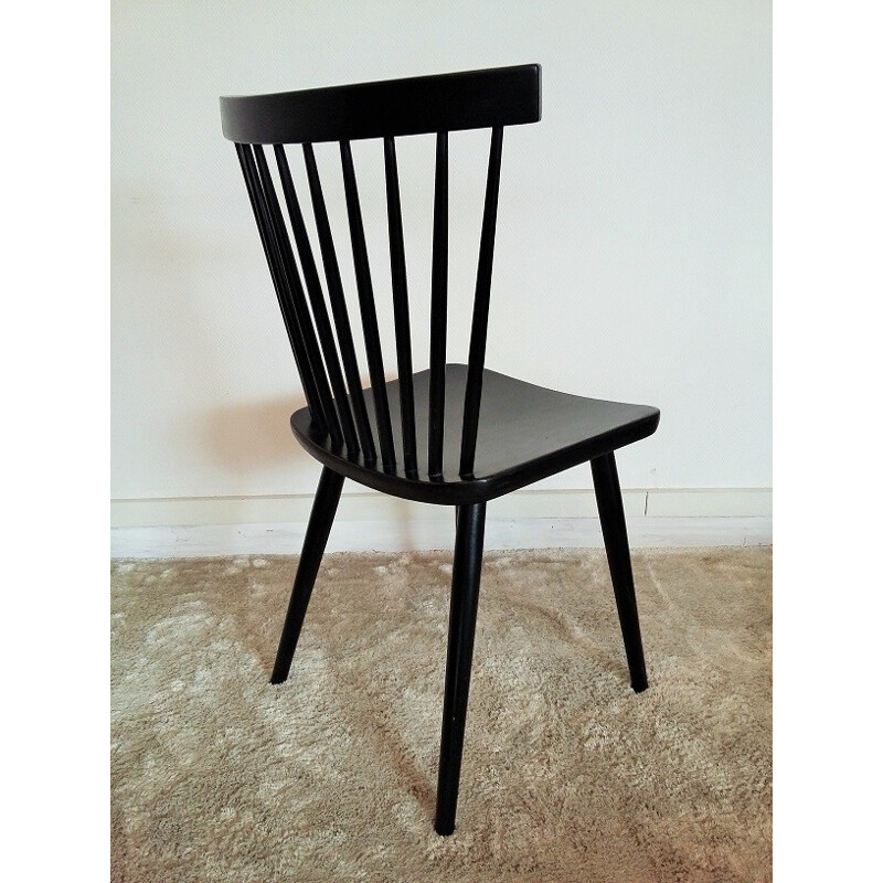 Set of 4 vintage black fans chairs with bars - 1960s