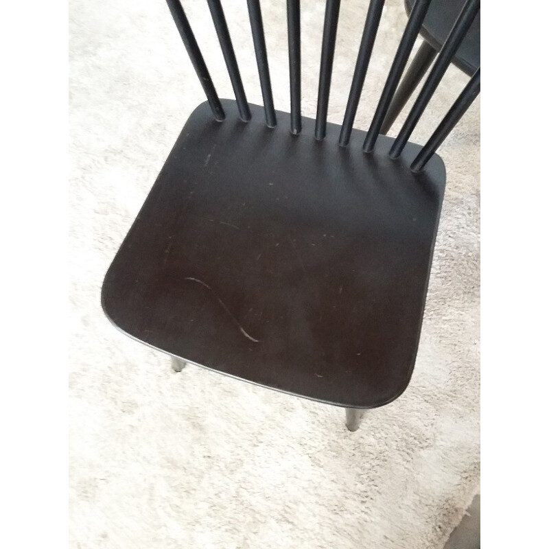 Set of 4 vintage black fans chairs with bars - 1960s