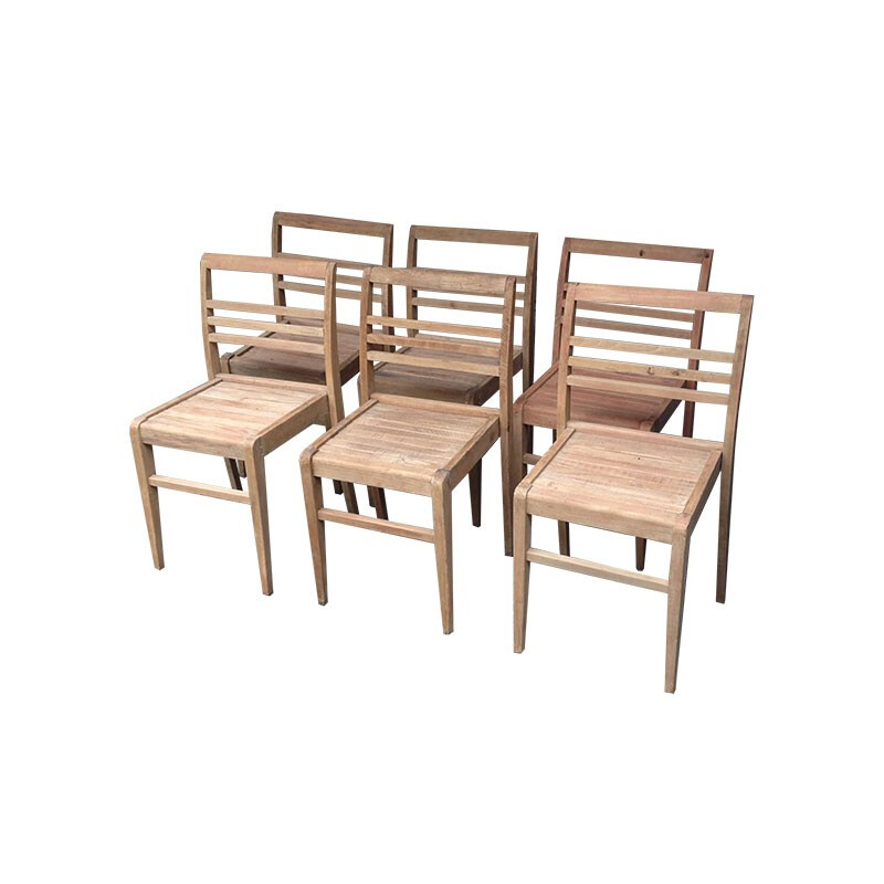 Set of 6 chairs in beechwood, René GABRIEL - 1940s