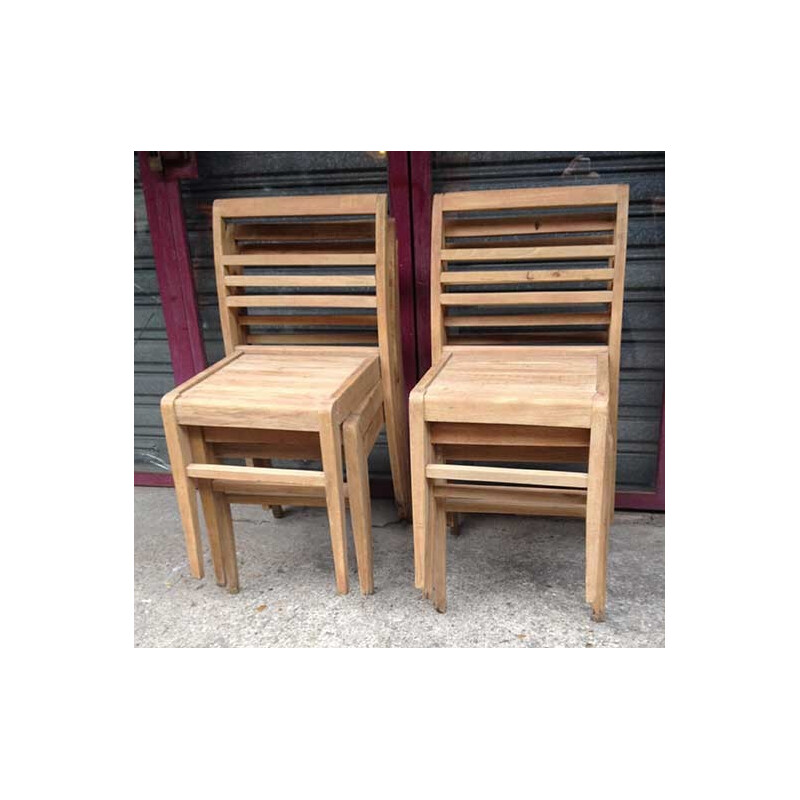 Set of 6 chairs in beechwood, René GABRIEL - 1940s