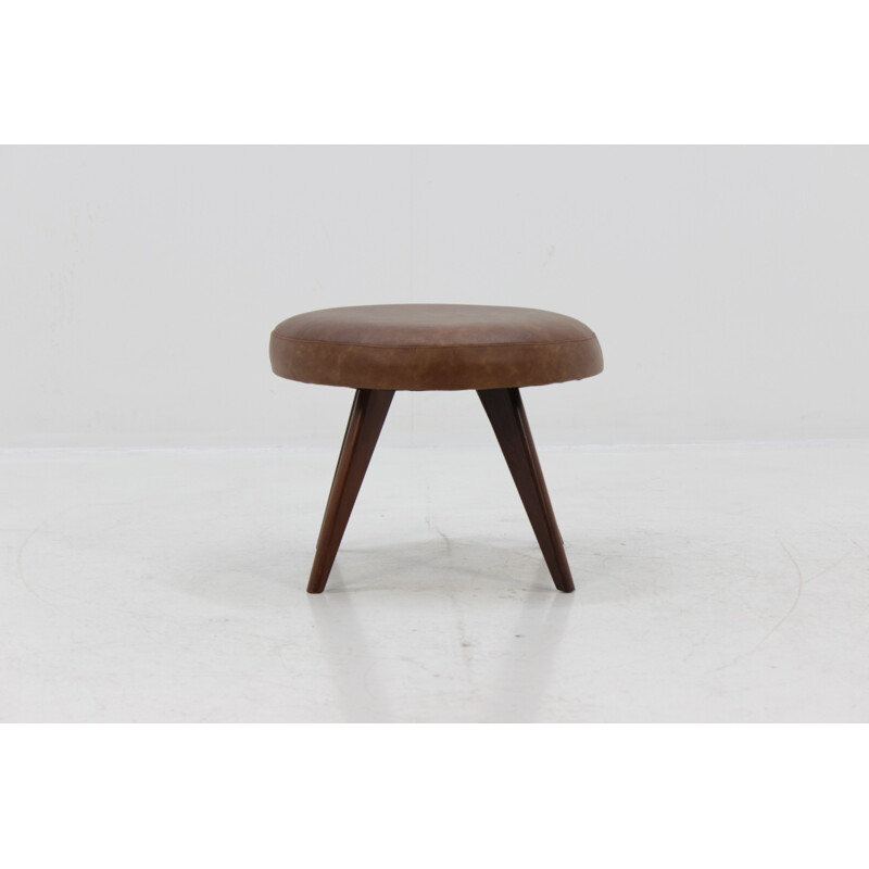 Mid-Century Danish Leather Stool - 1960s