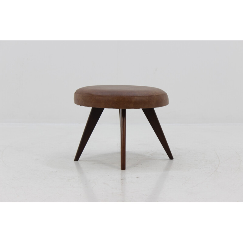 Mid-Century Danish Leather Stool - 1960s