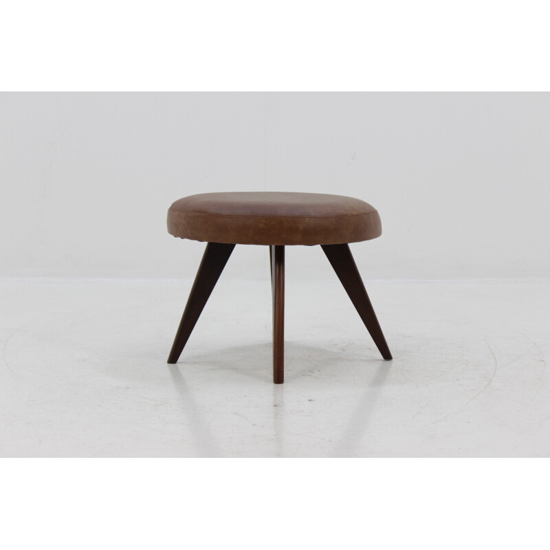 Mid-Century Danish Leather Stool - 1960s