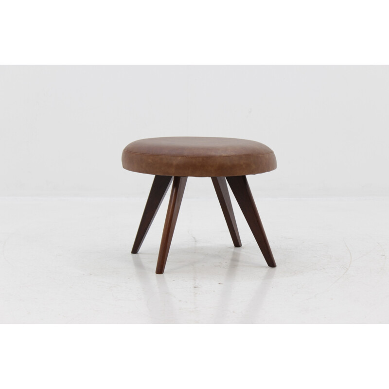 Mid-Century Danish Leather Stool - 1960s