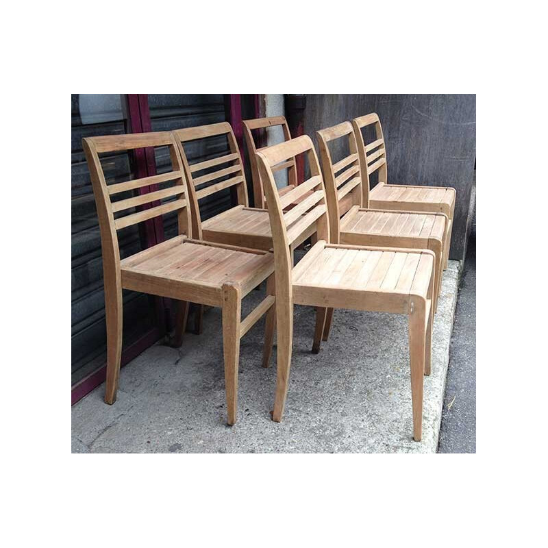 Set of 6 chairs in beechwood, René GABRIEL - 1940s