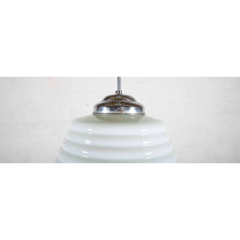 Vintage pendant lamp in white glass - 1930s