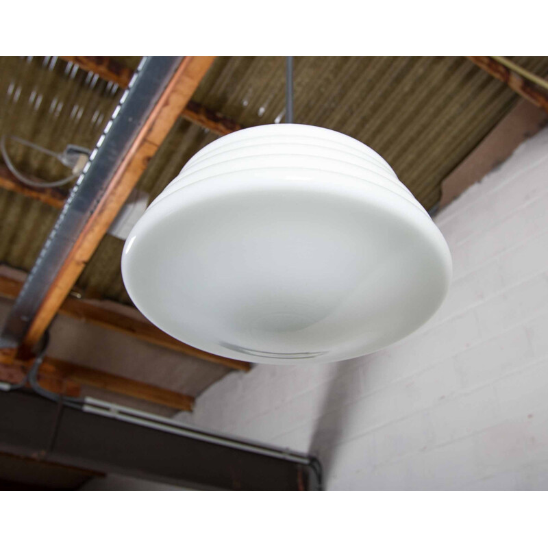 Vintage pendant lamp in white glass - 1930s