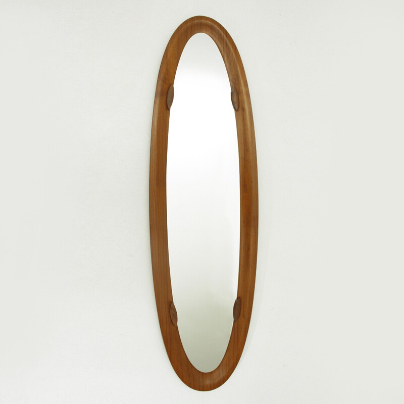 Vintage Italian oval teak frame mirror - 1960s