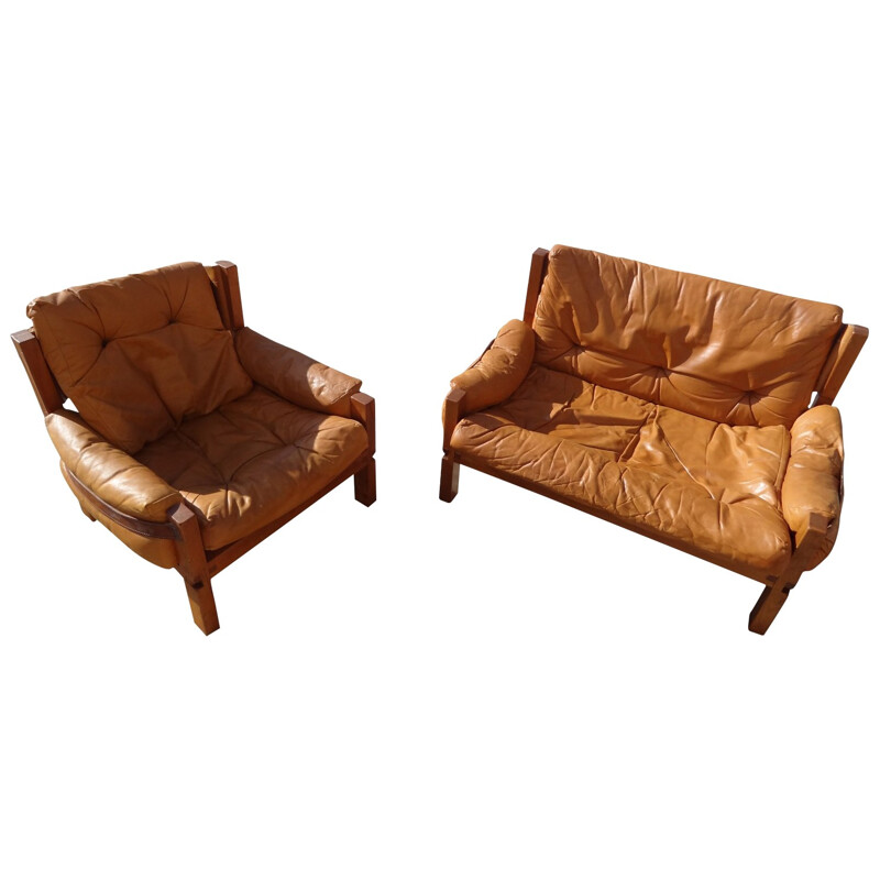 Set of 2 Armchairs and 1 Sofa, Pierre CHAPO - 1970s