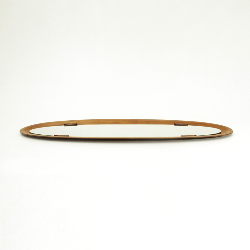 Vintage Italian oval teak frame mirror - 1960s