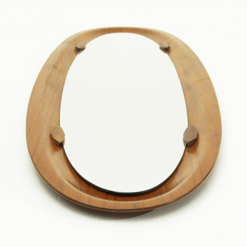 Vintage Italian oval teak frame mirror - 1960s