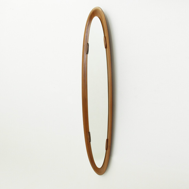 Vintage Italian oval teak frame mirror - 1960s