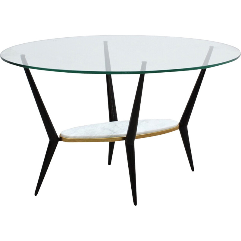 Table basse italienne minimaliste en marbre et verre - 1950