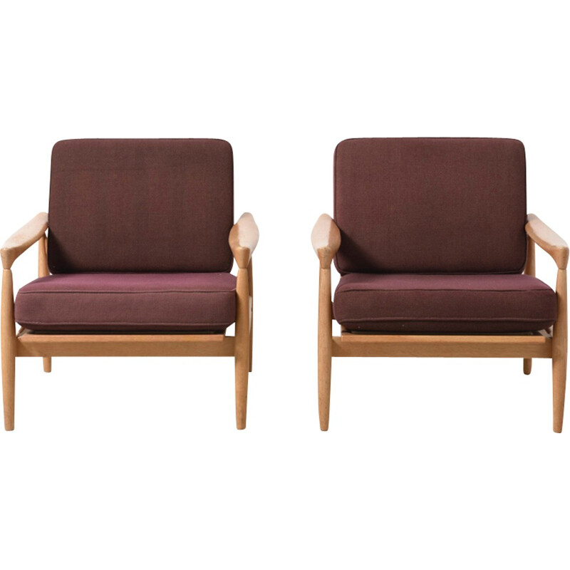 Set of 2 Purple Vintage armchairs - 1950s
