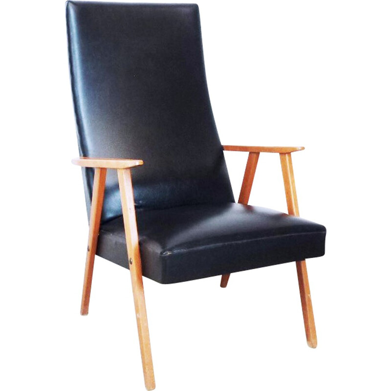 Compass Armchair in black leatherette - 1960s