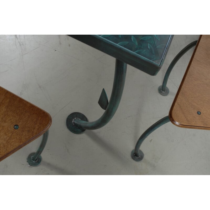 Conjunto de mesa e cadeiras em bronze e vidro, Jos LAUGS - 1980